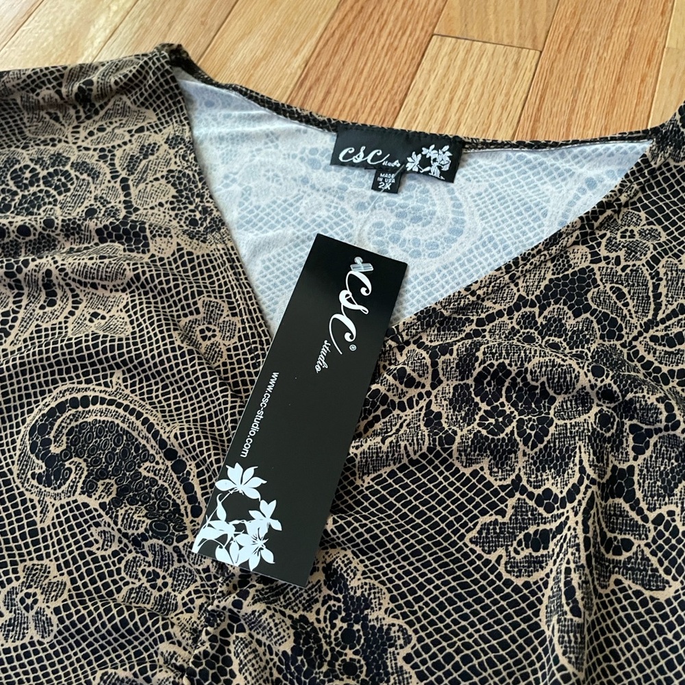 CSC Studio Top Womens 2X Brown Floral Long Sleeve Artsy Boho Romantic Vintage - Picture 3 of 10